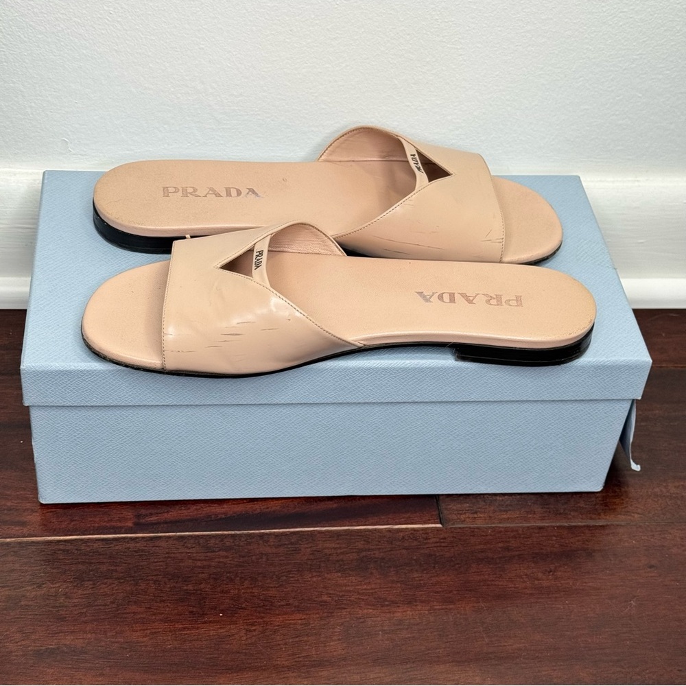 Prada Tan Leather Mules with Minimalist Design - Picture 2 of 6